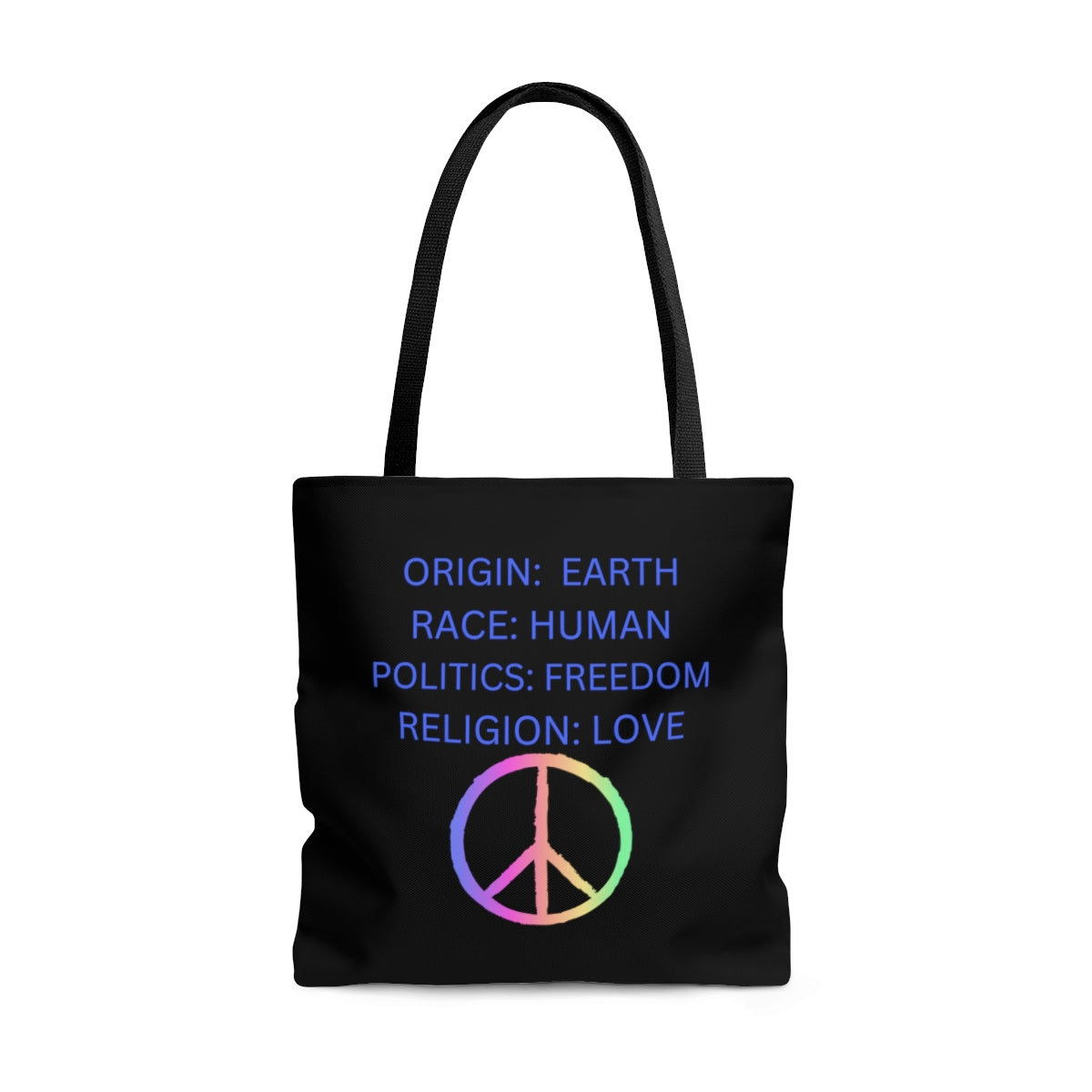 TOTE WITH PASTEL PEACE SIGN AND KIND WORDS